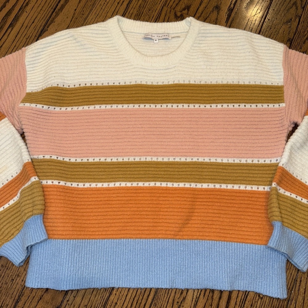 English Factory Women's Medium Striped Crewneck‎ Sweater Acrylic Blend Short